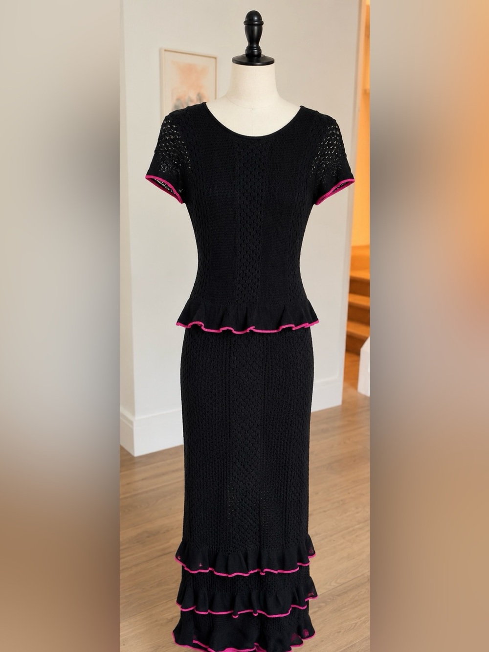 Sachin + Babi Black Knit Pencil Dress with Pink Trim